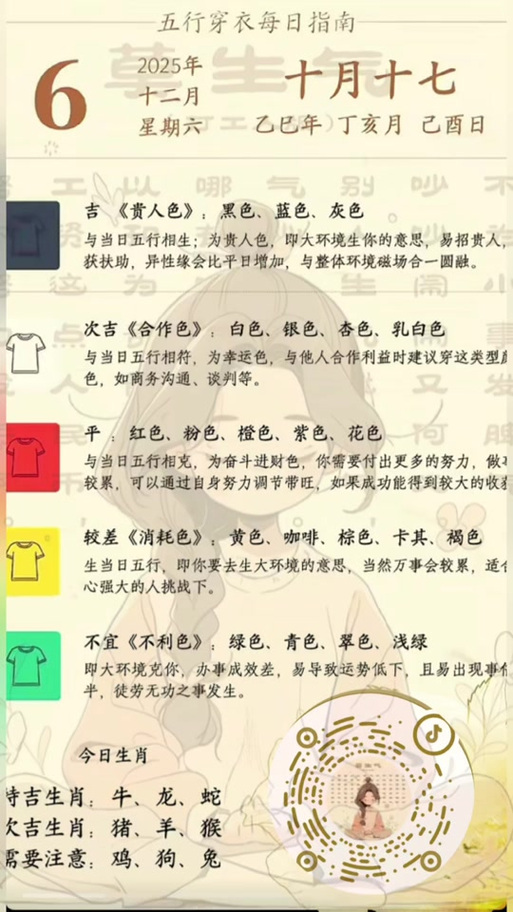 每日五行穿衣搭配指南2025
